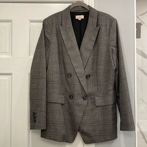 LOFT Women’s Gray Plaid Vintage- Inspired Double-Breasted Lined Blazer